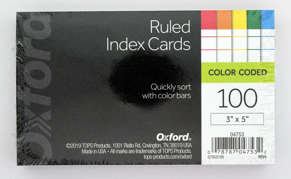Tops Oxford Color Coded Index Cards - 3in x 5in - Assorted Colors