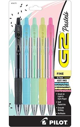 Pilot G2 Pastels Retractable Gel Ink 5 Pack - 0.7mm