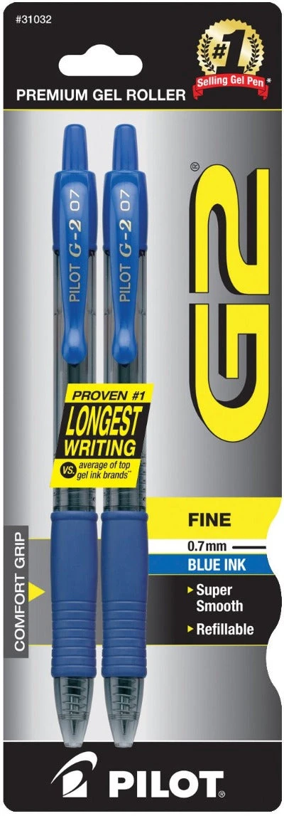 Pilot G2 Retractable Gel Ink Blue 2 Pack - 0.7mm