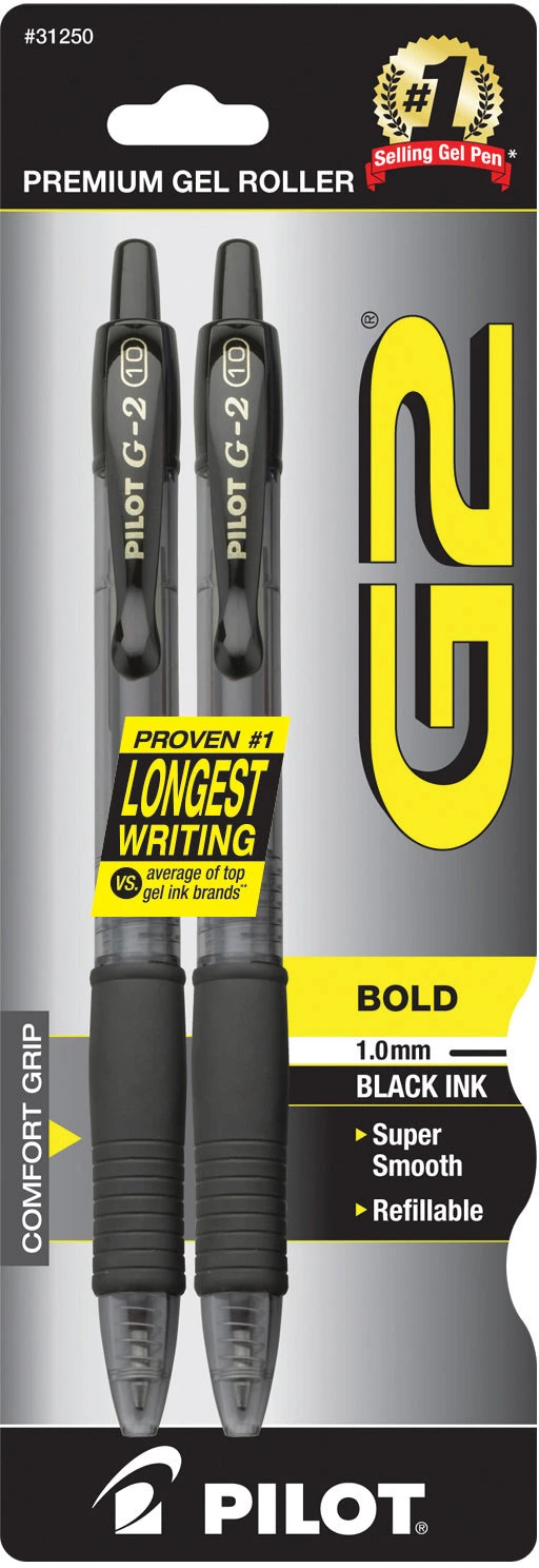 Pilot G2 Retractable Gel Ink Black 2 Pack - 1.0mm