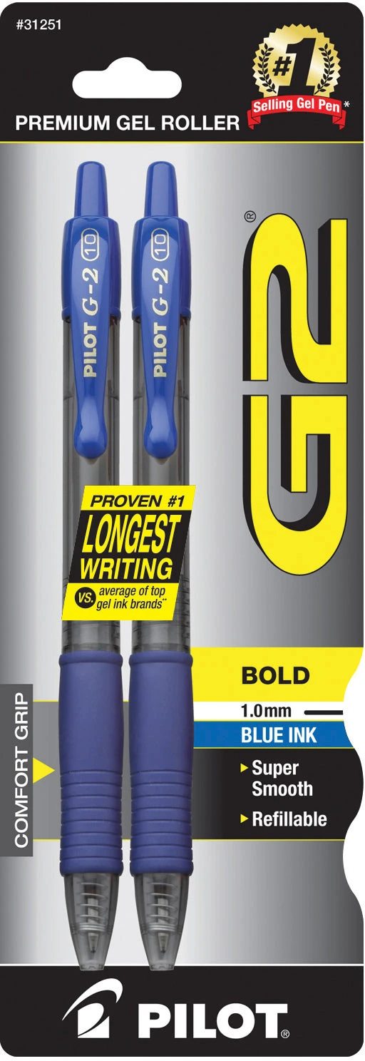 Pilot G2 Retractable Gel Ink Blue 2 Pack - 1.0mm