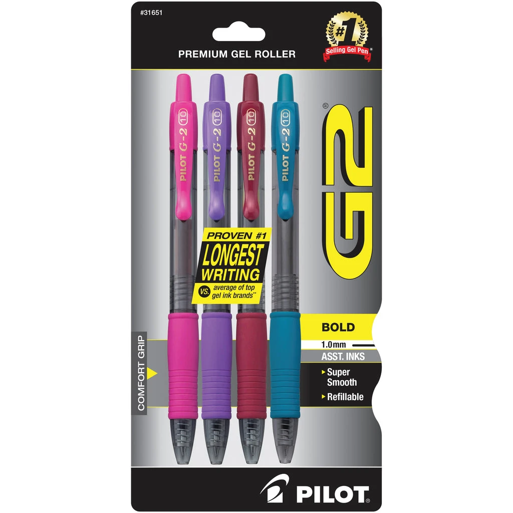 Pilot G2 Retractable Gel Ink 4 Pack - 1.0mm