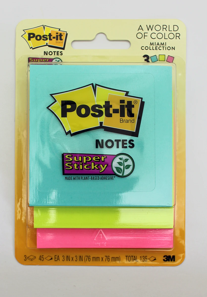 3M Post-it Super Sticky Notes, 3 in. x 3 in. - Miami Collection