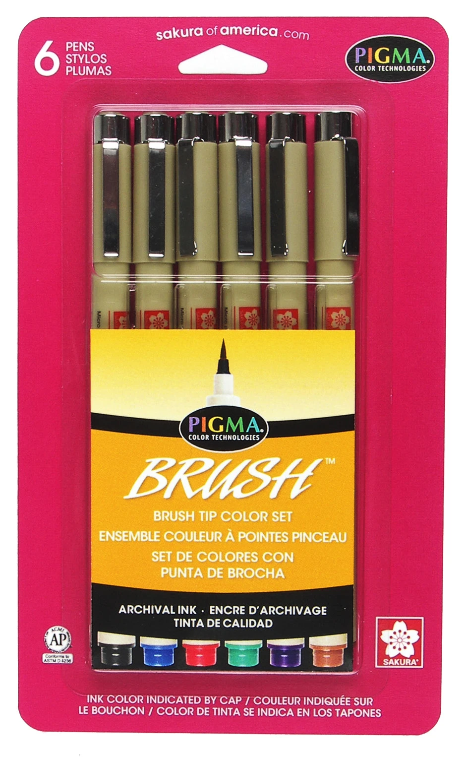 Sakura Pigma Brush 6 Pack Assorted