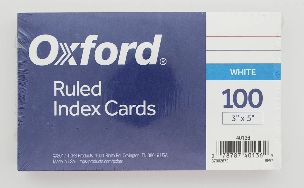 Tops Oxford Ruled Index Cards - 3in x 5in - White