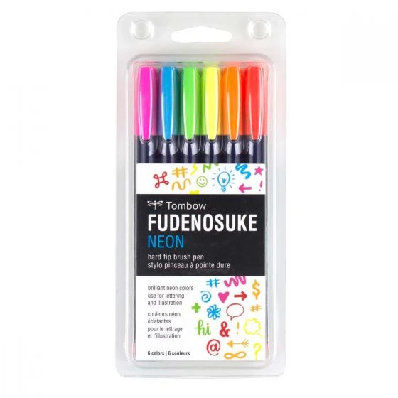 Tombow Fudenosuke Neon Colors Brush Pen Set - 6 Pack