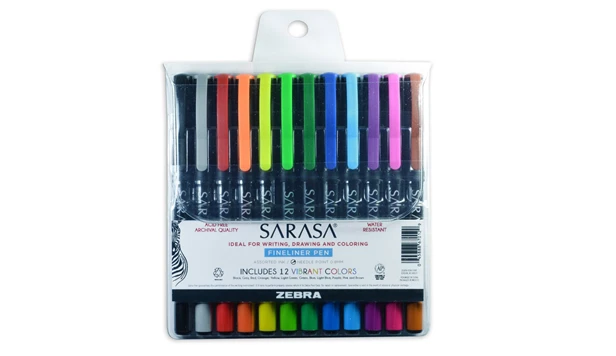Zebra Sarasa Fineliner Pen 0.8mm Assorted 12 Pack