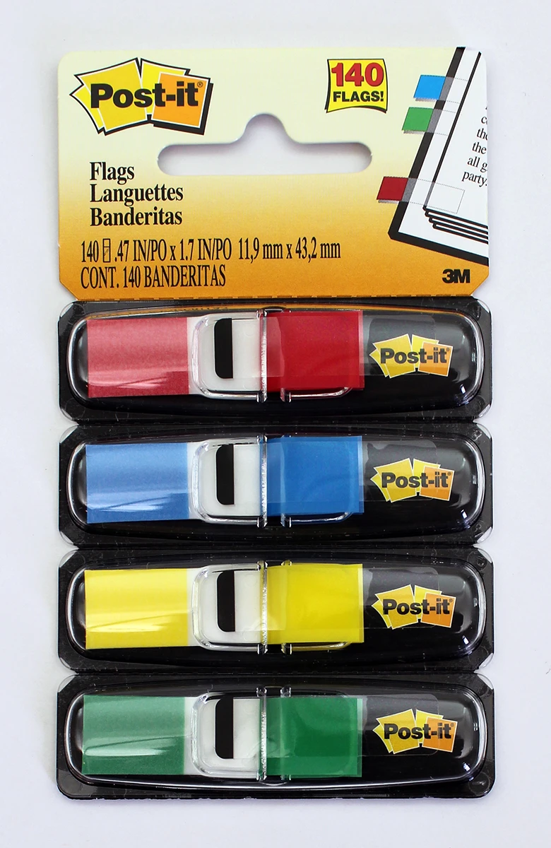 3M Post-It Flags - Black Dispenser - Primary Colors - .47 Wide