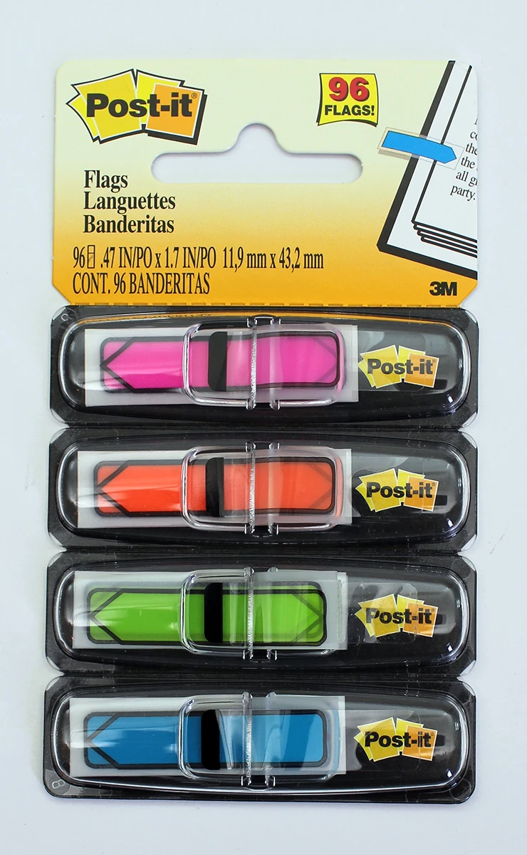 3M Post-It Arrow Flags - Black Dispenser - Bright Colors - .47 Wide