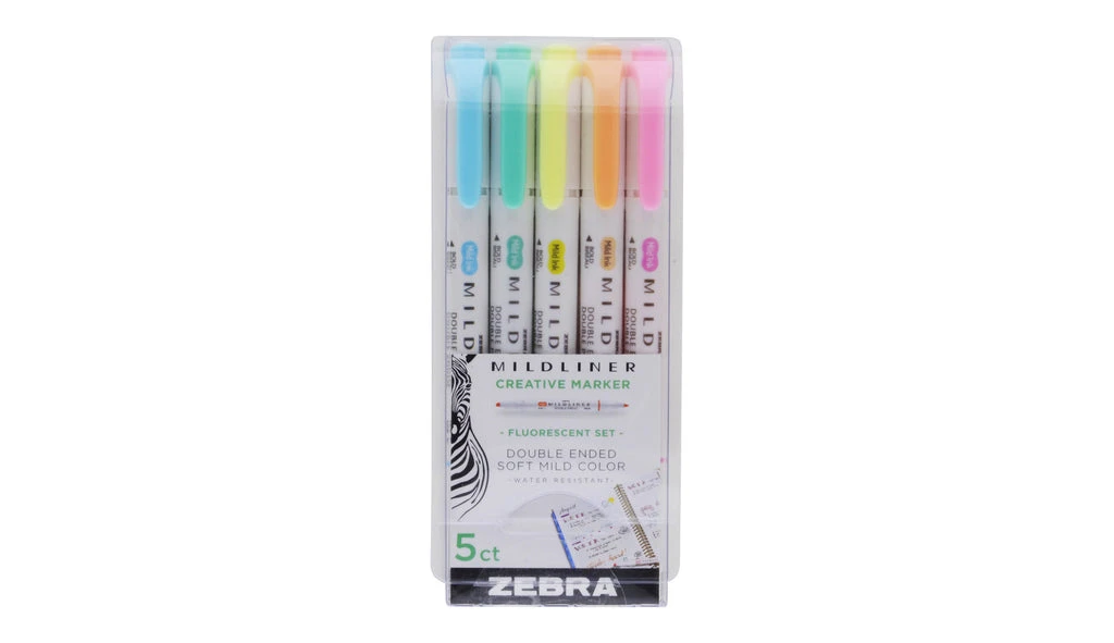 Zebra Mildliner Double Ended Highlighter Assorted Fluorescent 5 Pack