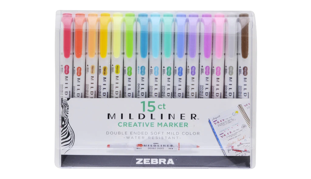 Zebra Mildliner Double Ended Highlighter Assorted - 15 Pack