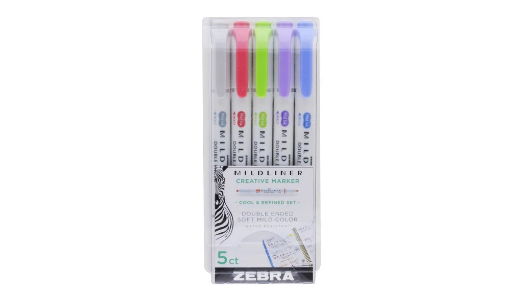 Zebra Mildliner Double Ended Highlighter Assorted Cool & Refined 5 Pack
