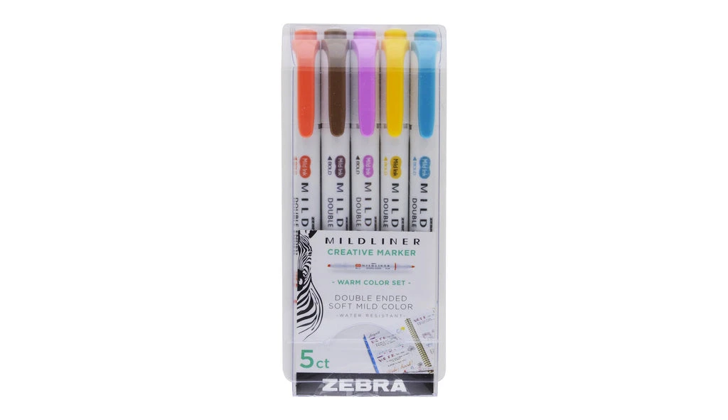 Zebra Mildliner Double Ended Highlighter Assorted Warm Color 5 Pack