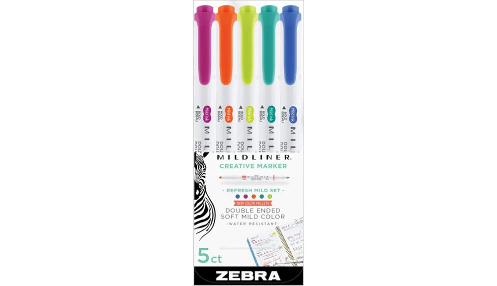 Zebra Mildliner Double Ended Highlighter Assorted - Refresh - 5 Pack