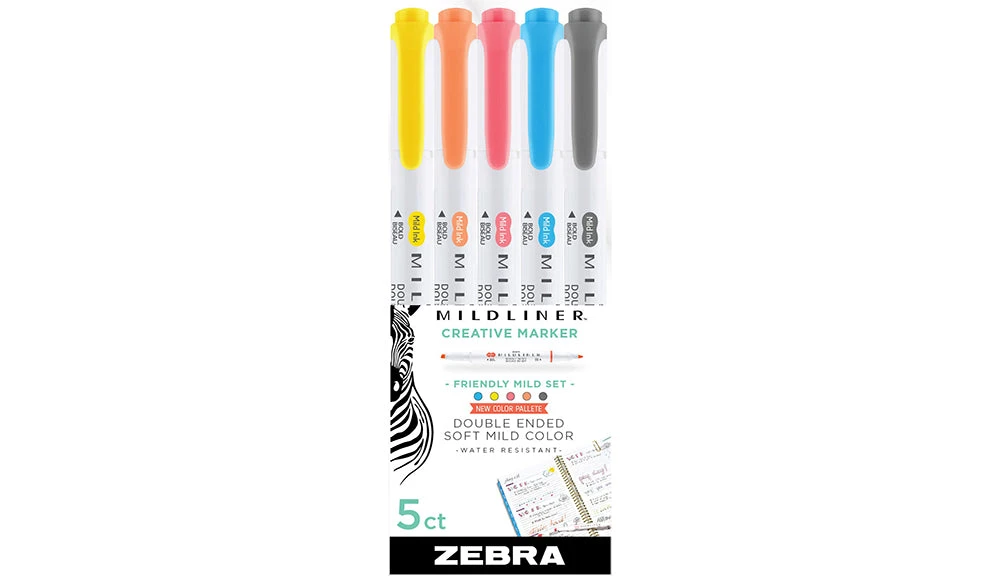 Zebra Mildliner Double Ended Highlighter Assorted - Friendly - 5 Pack