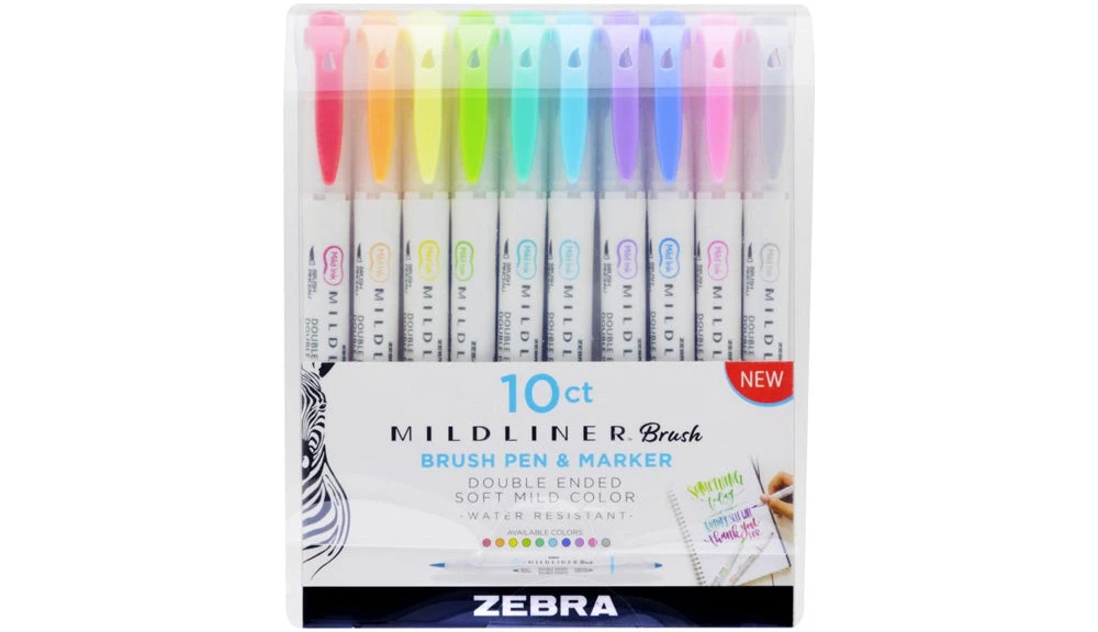 Zebra Mildliner Double Ended Brush Pen Assorted - 10 pack