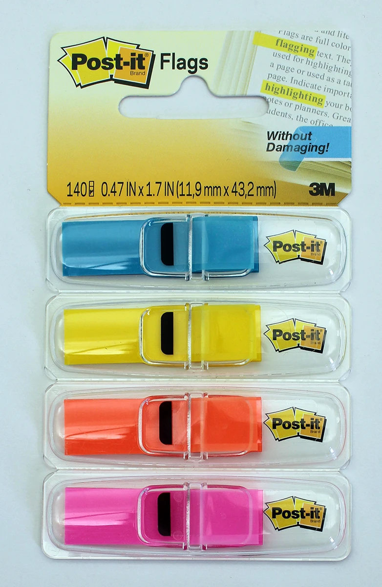 3M Post-It Flags - Clear Dispenser - Bright Colors - .47 Wide