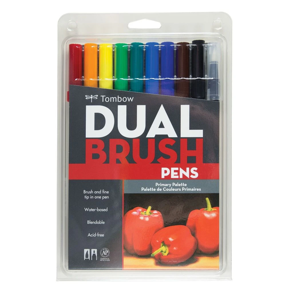 Tombow Dual Brush Pen Set, Primary - 10 pack