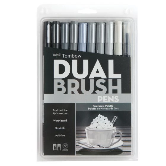 Tombow  Dual Brush Pen Set, Grayscale - 10 pack