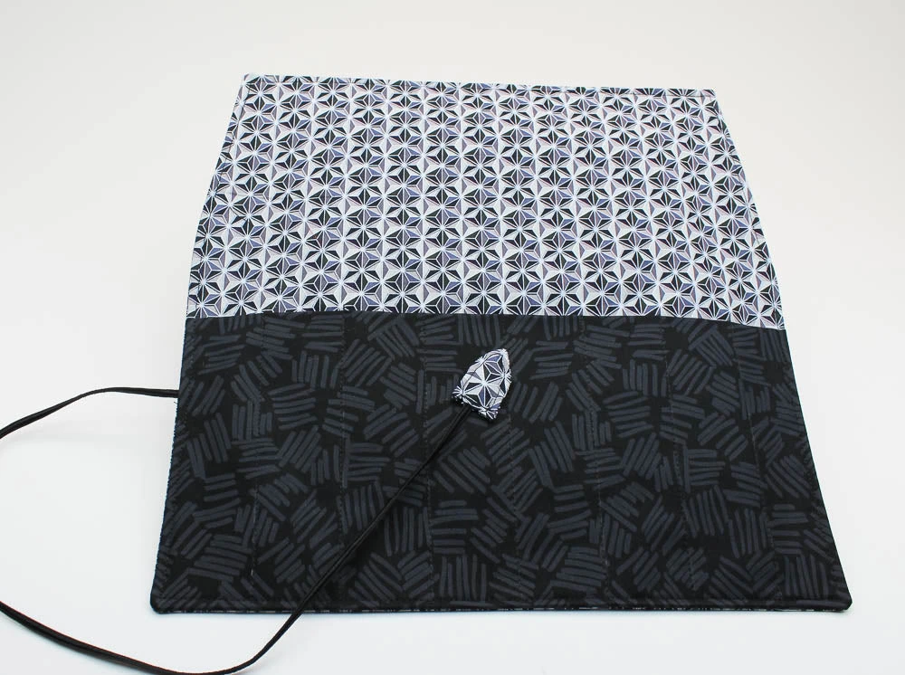 Handmade Pen Roll - Gray Diamond Print Fabric