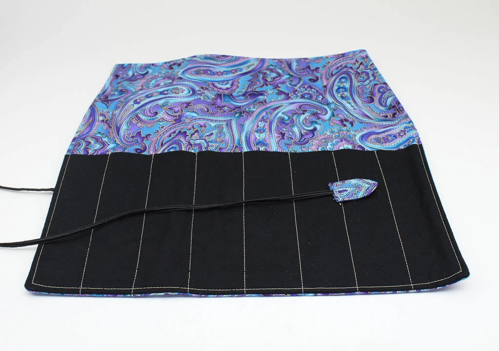 Handmade Pen Roll - Purple Paisley Print Fabric
