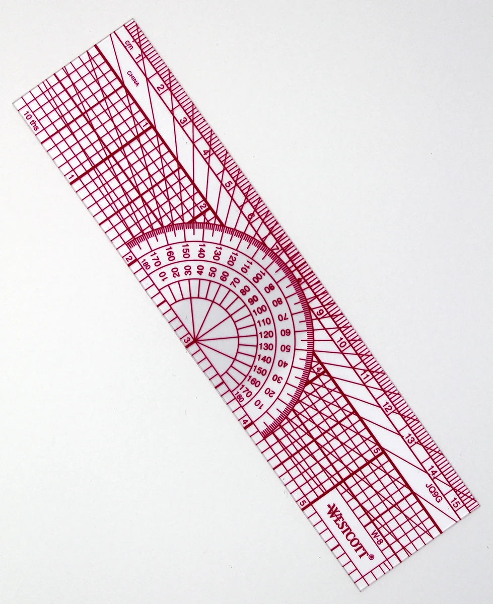 Westcott Engineers' Protractor Ruler, 6", 15cm - Transparent